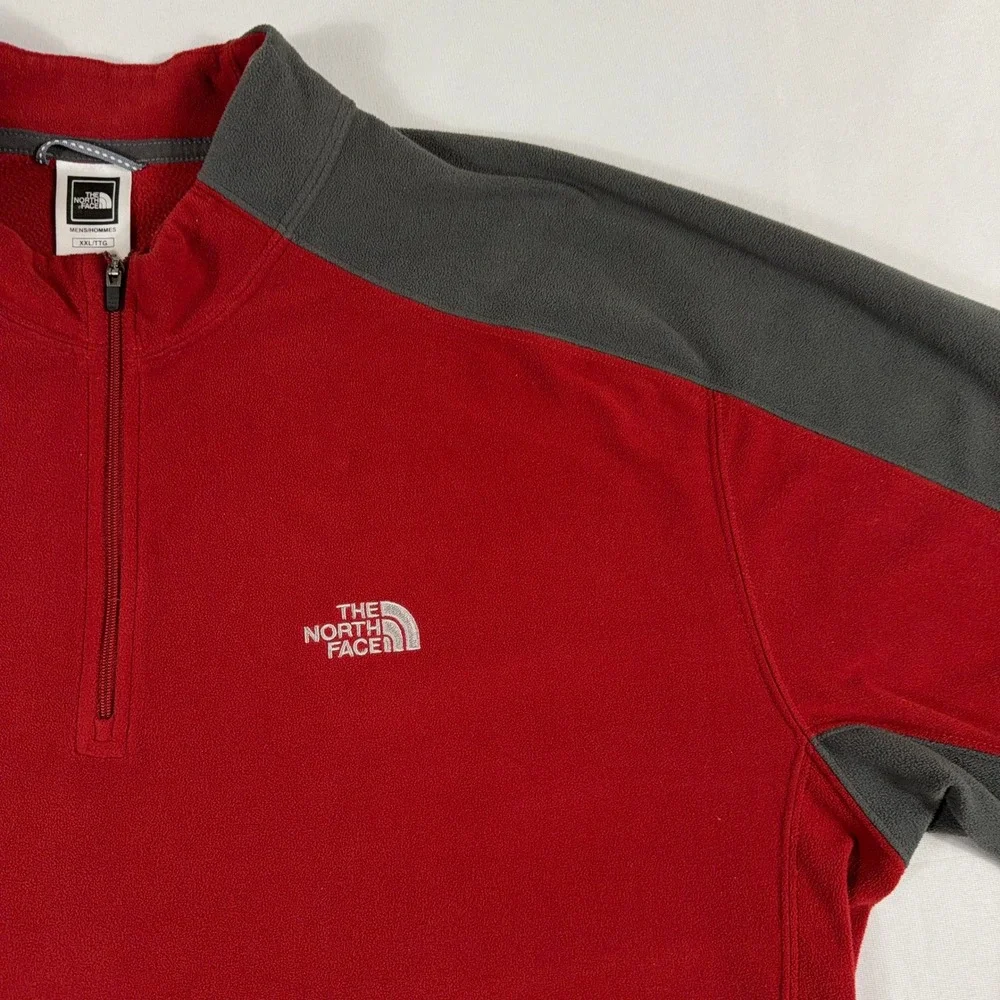 The North‎ Face Fleece Pullover TKA 100 Quarter Zip Red Gray Mens XXL